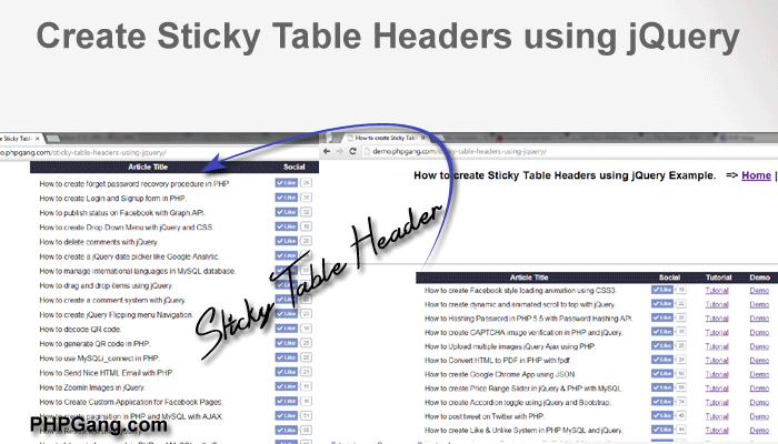 How to create Sticky Table Headers using jQuery