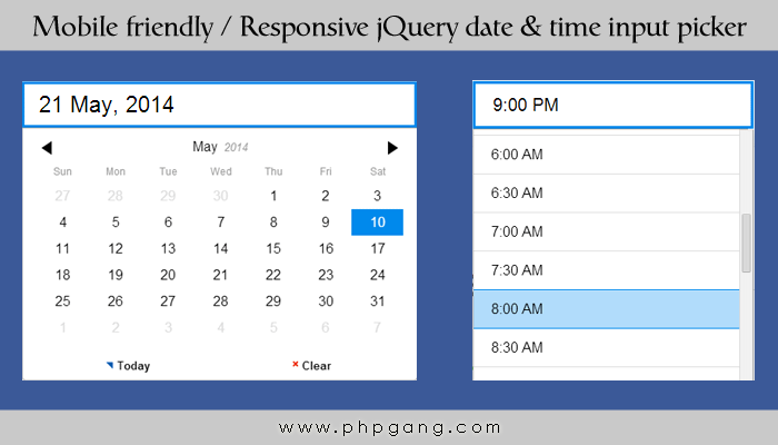 Mobile friendly / Responsive jQuery date & time input picker