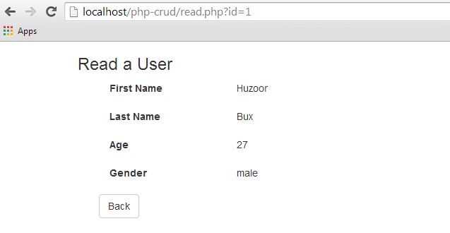 PHP CRUD Read page
