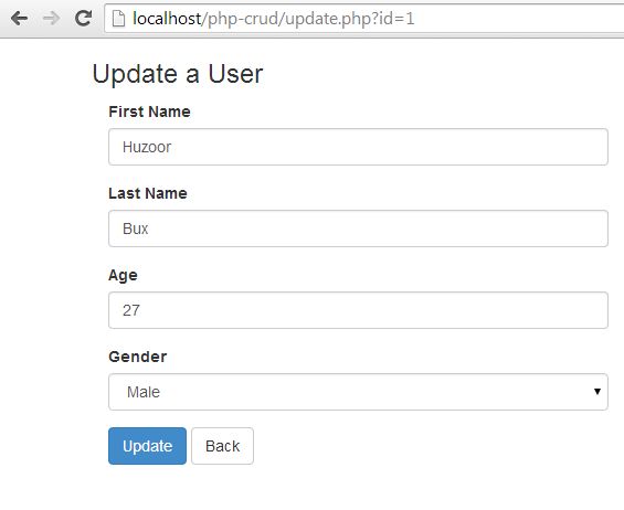 PHP CRUD Update page
